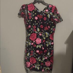 Sam Edelman Black Dress with Pink Floral Embroidery
